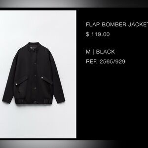 Zara Black Flap Bomber Jacket